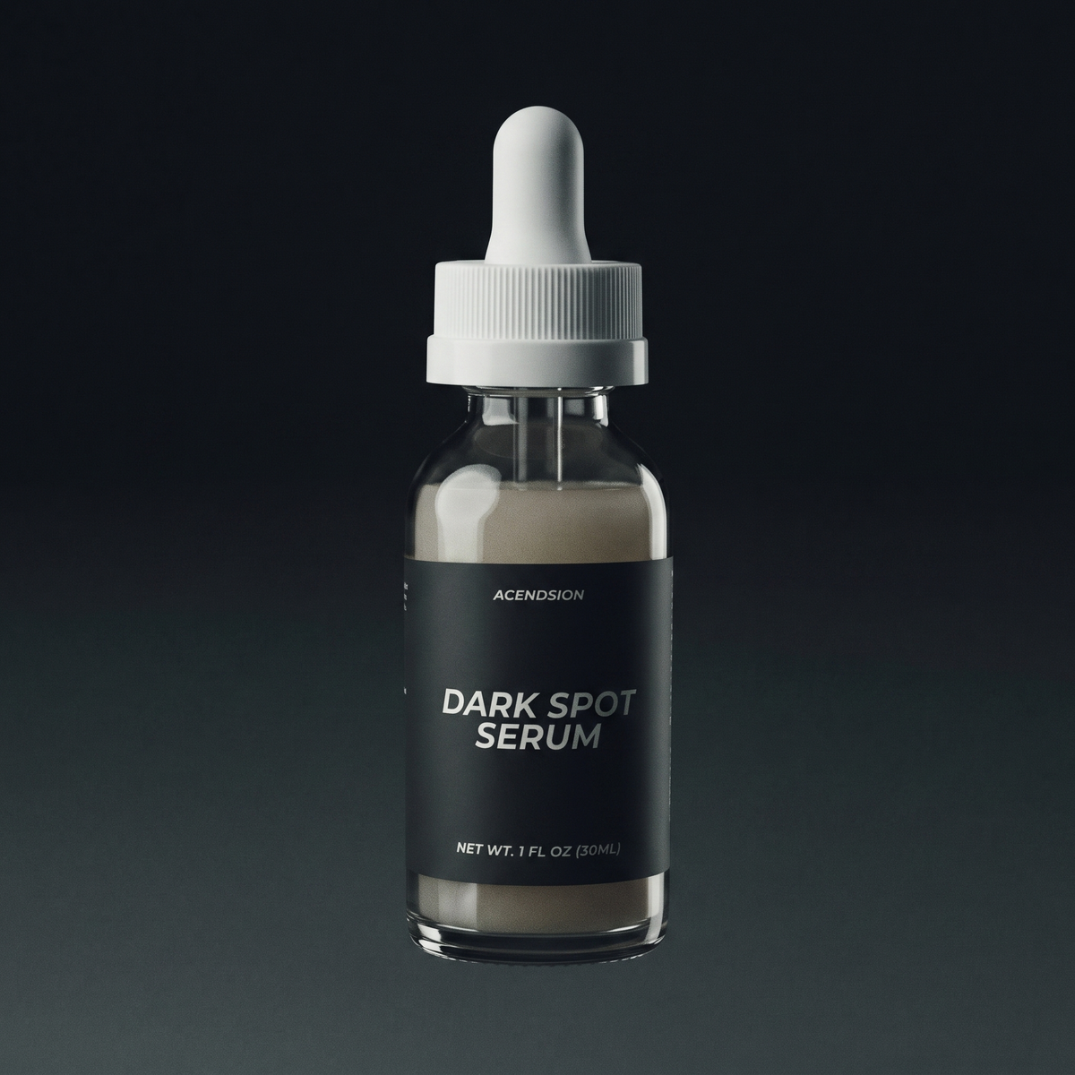 Dark spot serum in a dark dropper bottle