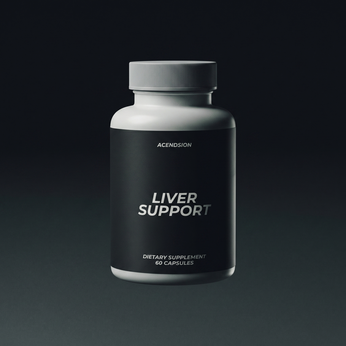 Liver support capsules in a black container