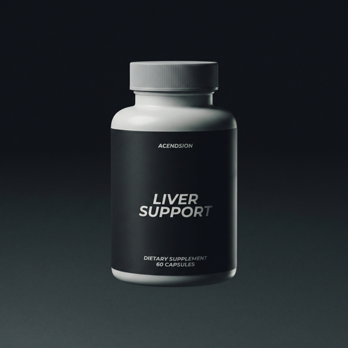 Liver support capsules in a black container