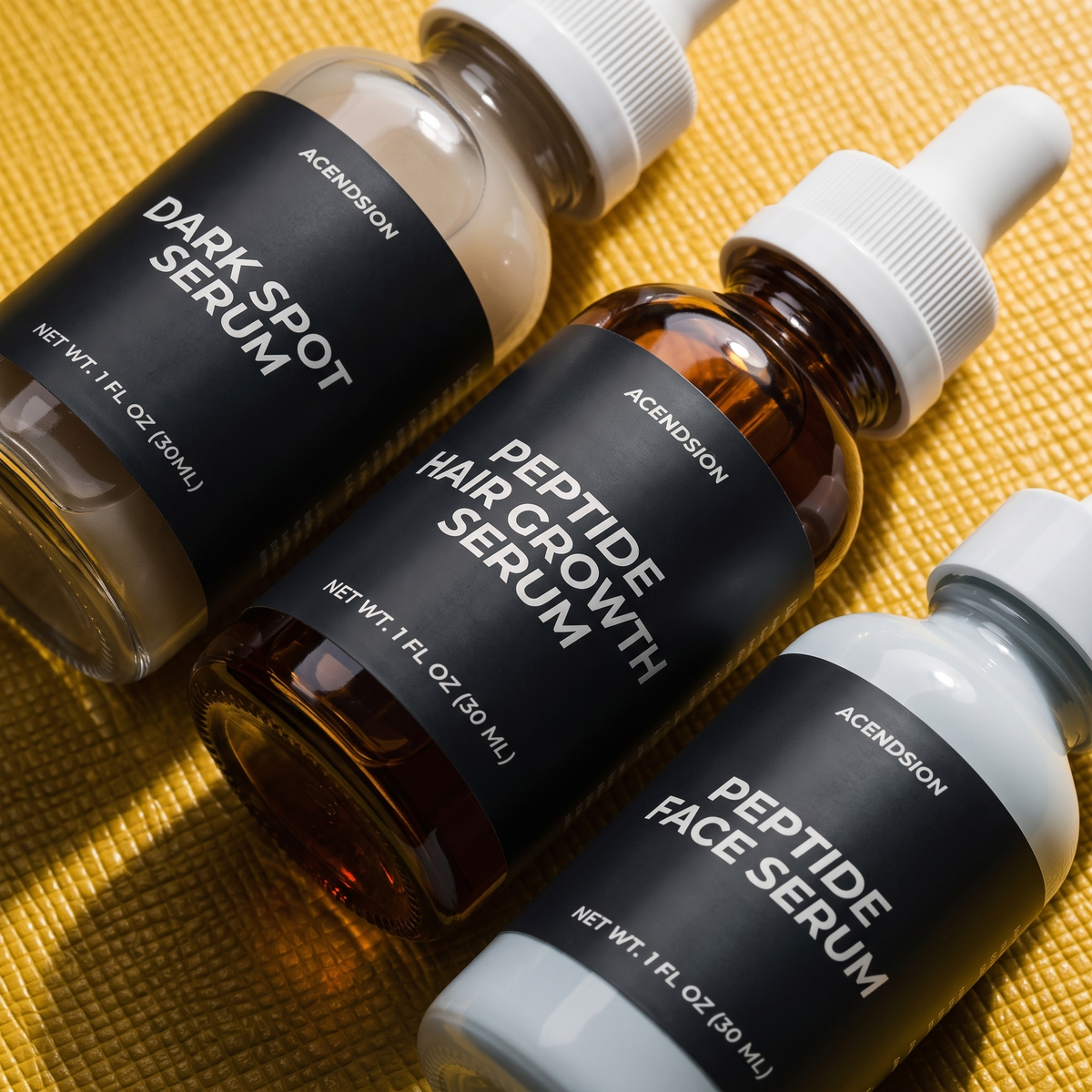 Close-up of the Looks stack serum labels