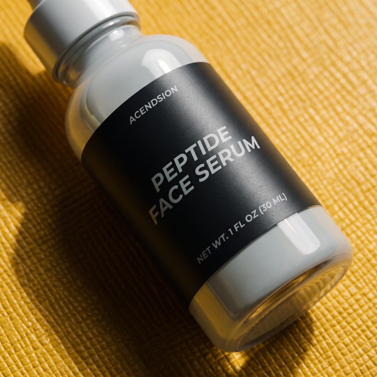 Close-up of the peptide face serum label